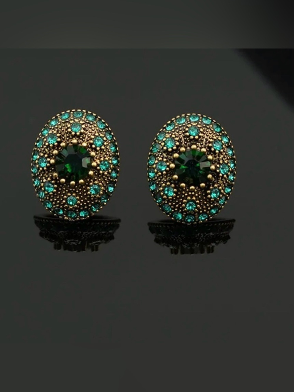 New! Emerald Green and Gold Crystal Stud Earrings - Picture 8 of 8
